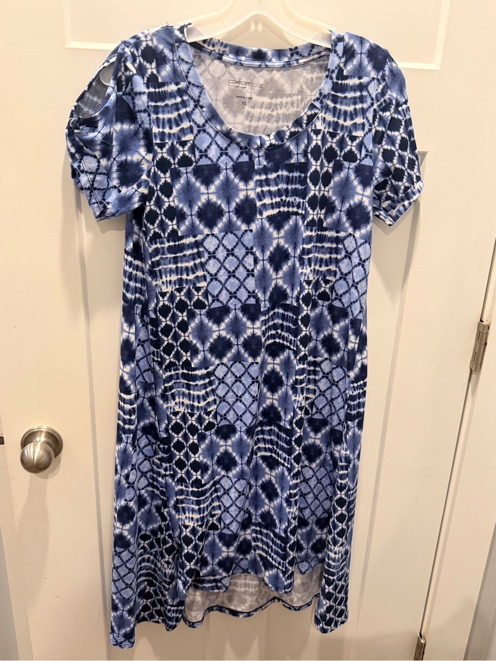 Comfort Code Blue Tie Dye Swing Dress XS Soft Stretch